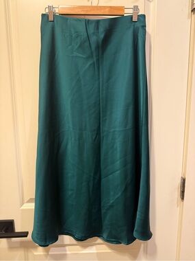 Women's Satin High Waist Elasticized Waistband Flared Casual A Line Midi Skirt
